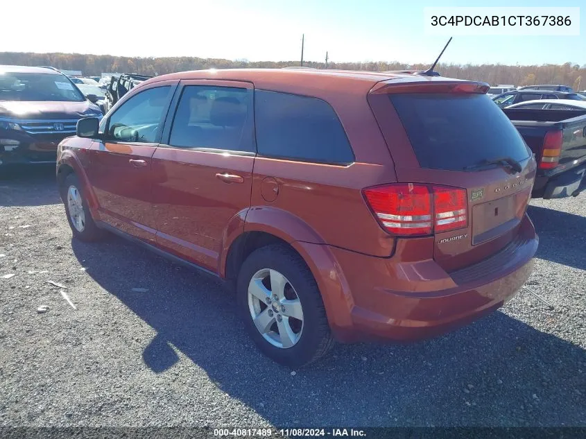 2012 Dodge Journey American Value Pkg VIN: 3C4PDCAB1CT367386 Lot: 40817489