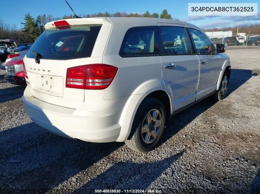 2012 Dodge Journey Se/Avp VIN: 3C4PDCAB8CT362525 Lot: 40839830