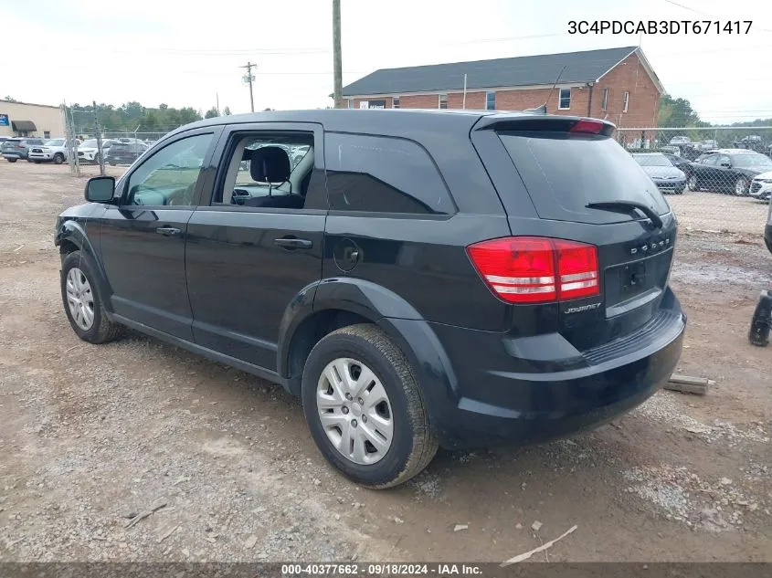 2013 Dodge Journey American Value Pkg VIN: 3C4PDCAB3DT671417 Lot: 40377662