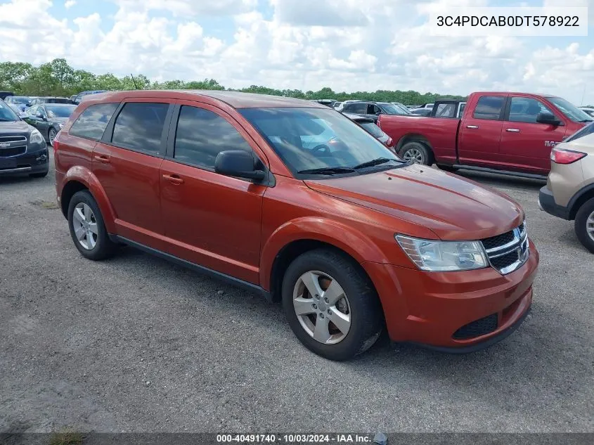 2013 Dodge Journey American Value Pkg VIN: 3C4PDCAB0DT578922 Lot: 40491740