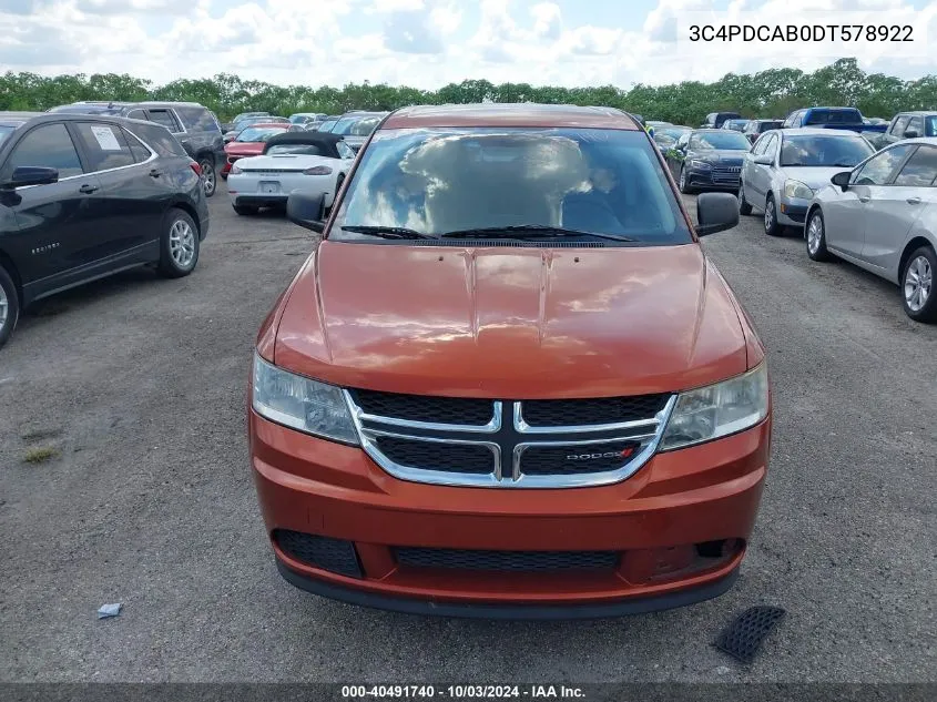 2013 Dodge Journey American Value Pkg VIN: 3C4PDCAB0DT578922 Lot: 40491740