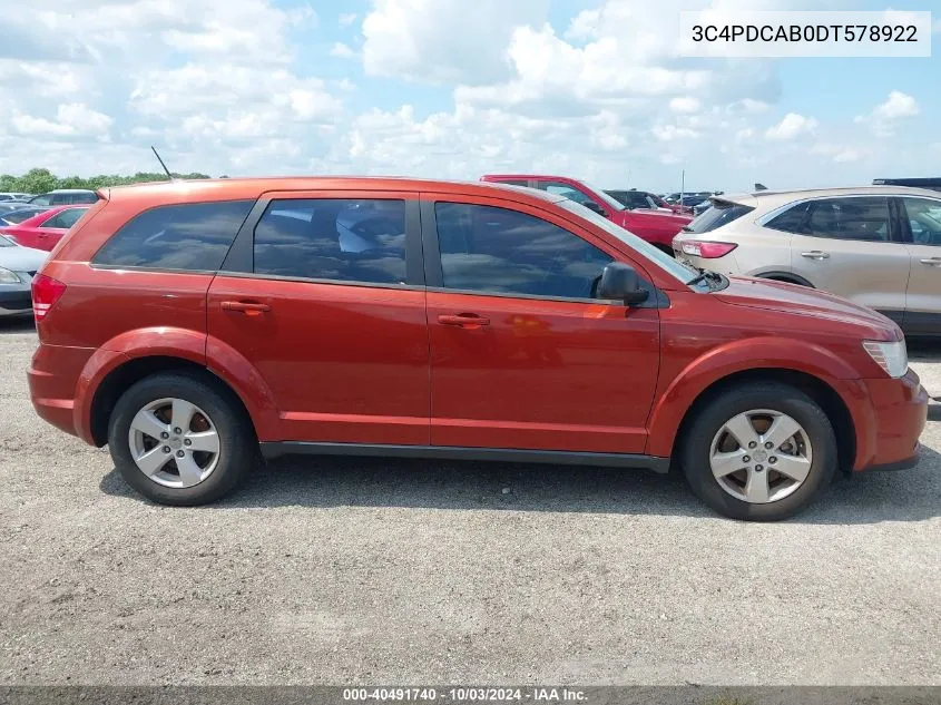 2013 Dodge Journey American Value Pkg VIN: 3C4PDCAB0DT578922 Lot: 40491740