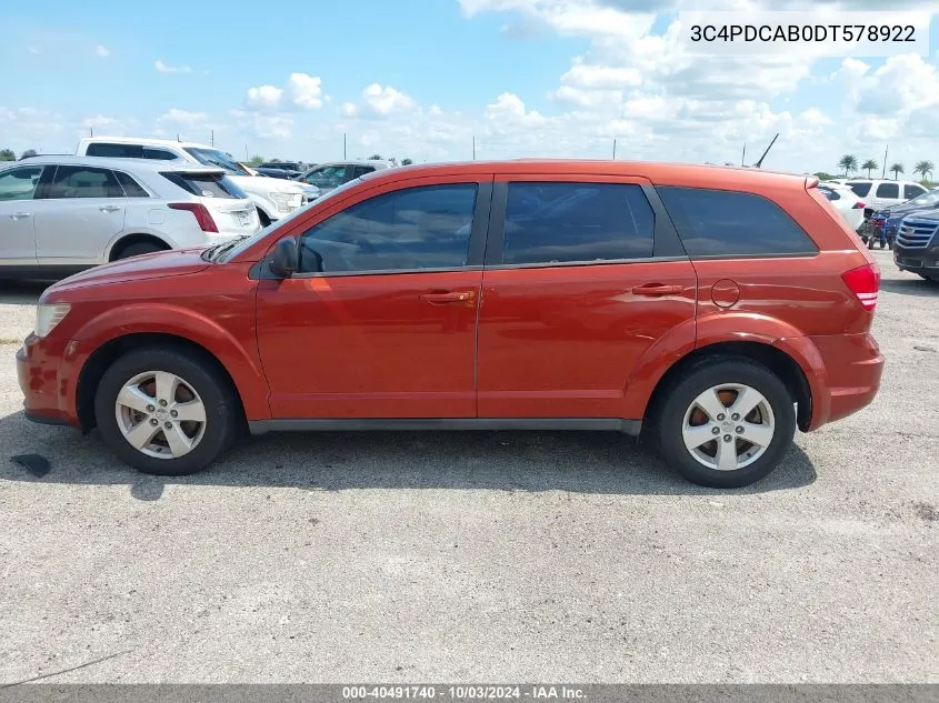 2013 Dodge Journey American Value Pkg VIN: 3C4PDCAB0DT578922 Lot: 40491740