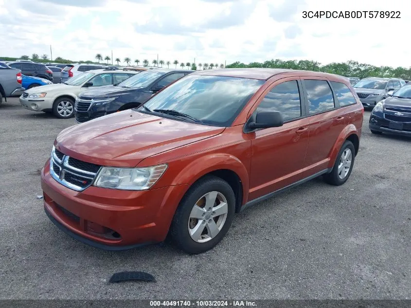 2013 Dodge Journey American Value Pkg VIN: 3C4PDCAB0DT578922 Lot: 40491740