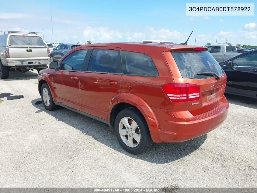 2013 Dodge Journey American Value Pkg VIN: 3C4PDCAB0DT578922 Lot: 40491740