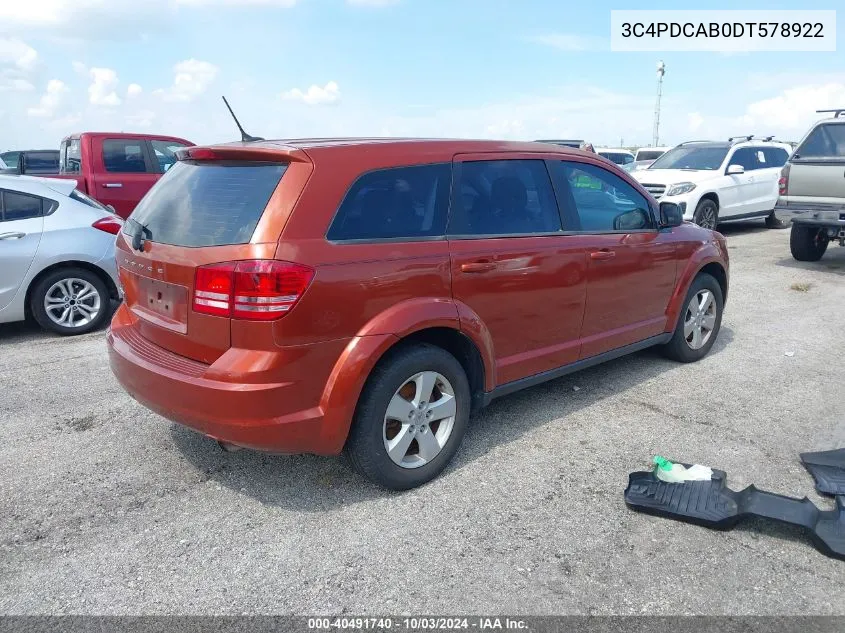 2013 Dodge Journey American Value Pkg VIN: 3C4PDCAB0DT578922 Lot: 40491740