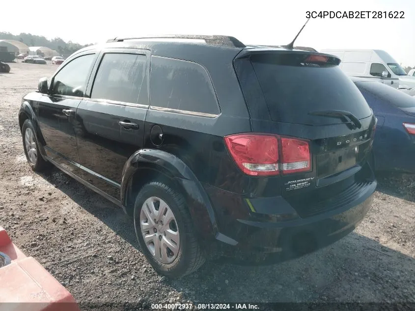 2014 Dodge Journey Se VIN: 3C4PDCAB2ET281622 Lot: 40072937