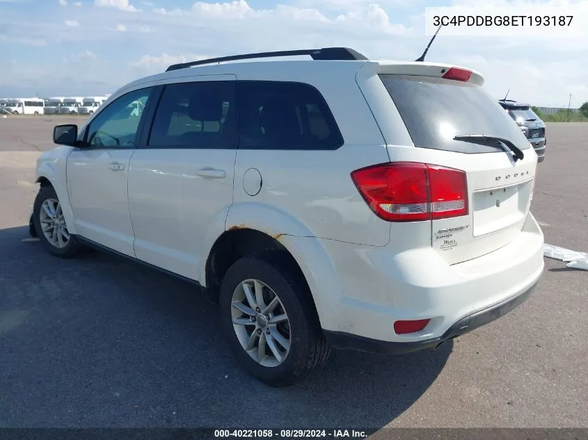 2014 Dodge Journey Sxt VIN: 3C4PDDBG8ET193187 Lot: 40221058