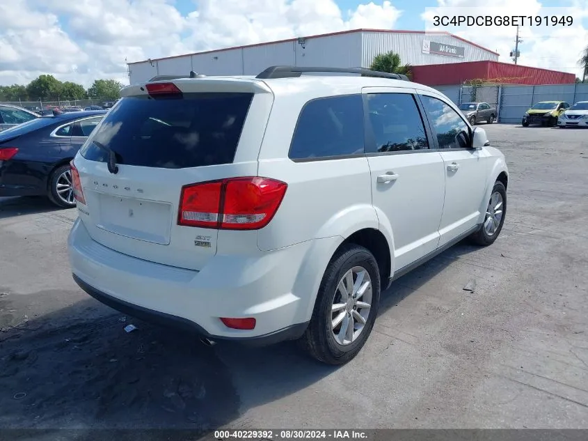 2014 Dodge Journey Sxt VIN: 3C4PDCBG8ET191949 Lot: 40229392