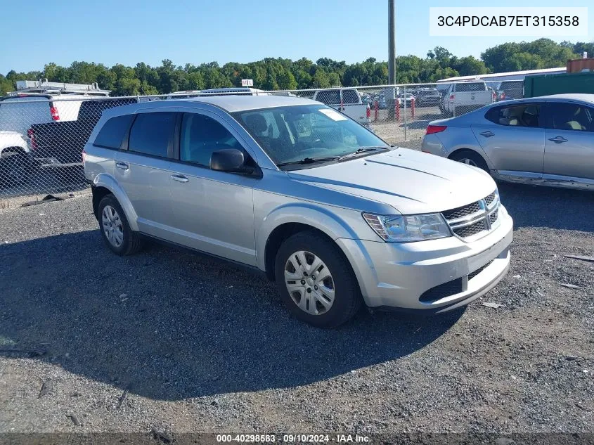 2014 Dodge Journey Se VIN: 3C4PDCAB7ET315358 Lot: 40298583