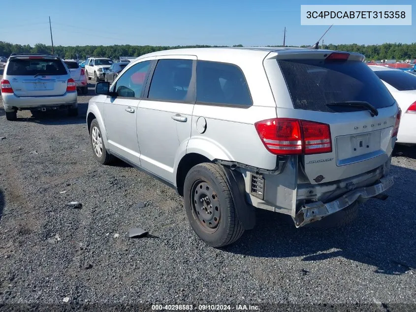 2014 Dodge Journey Se VIN: 3C4PDCAB7ET315358 Lot: 40298583