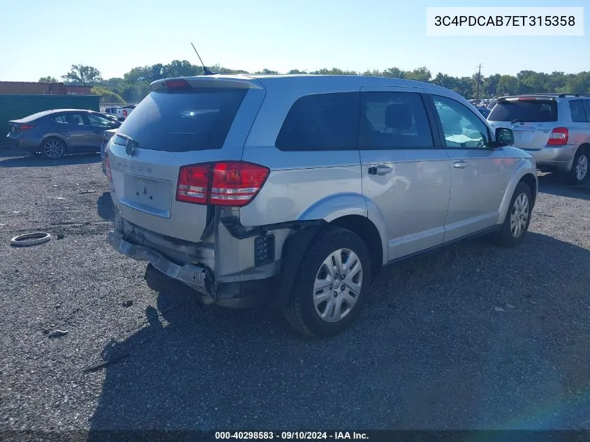 2014 Dodge Journey Se VIN: 3C4PDCAB7ET315358 Lot: 40298583