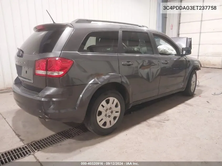 2014 Dodge Journey Se VIN: 3C4PDDAG3ET237758 Lot: 40320916