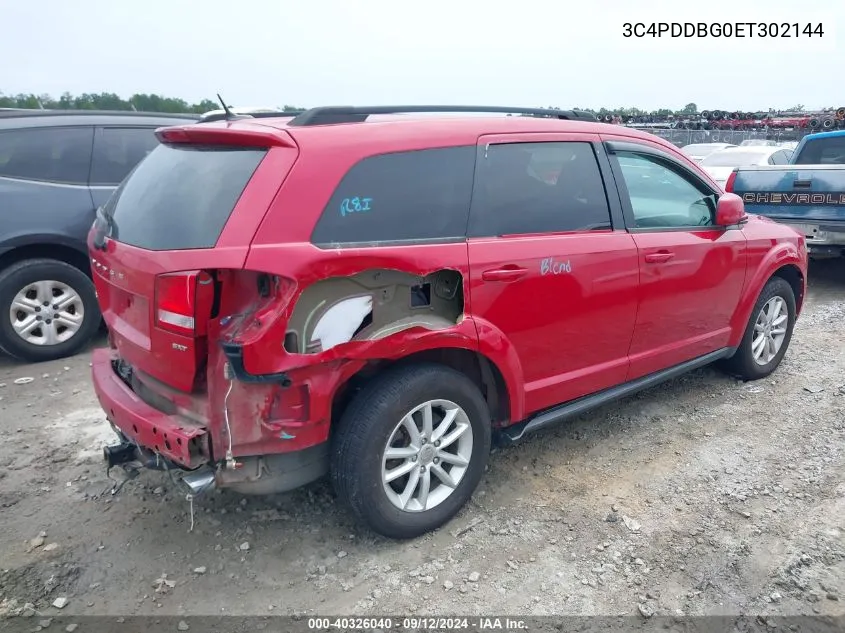 2014 Dodge Journey Sxt VIN: 3C4PDDBG0ET302144 Lot: 40326040