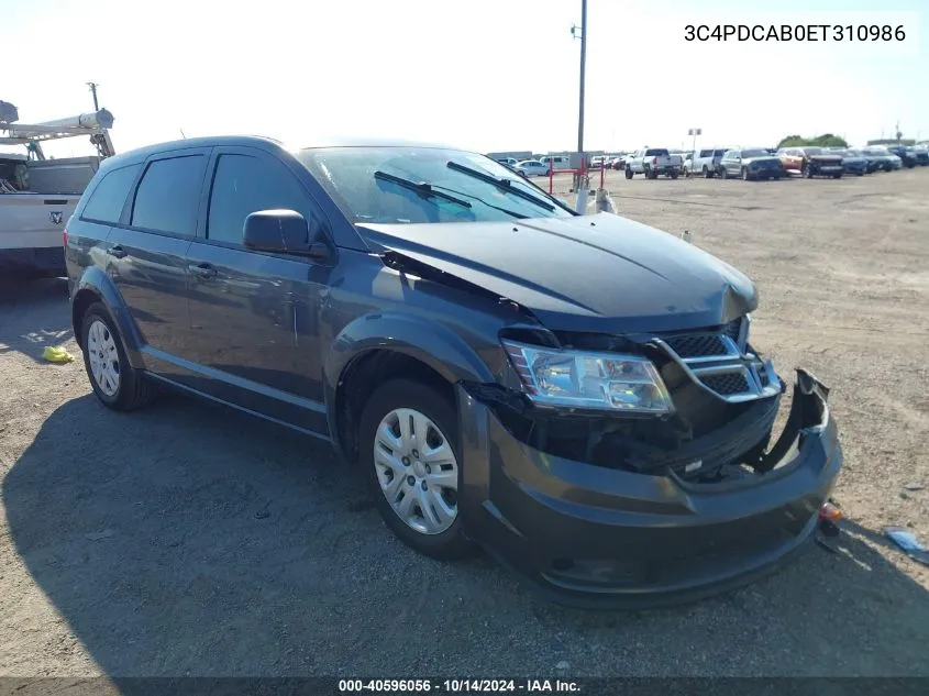 2014 Dodge Journey Se VIN: 3C4PDCAB0ET310986 Lot: 40596056