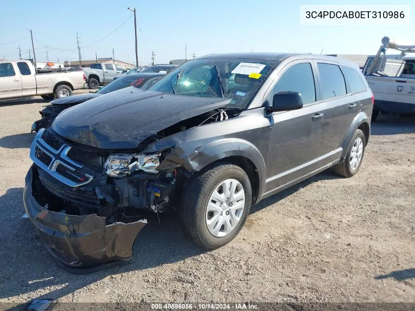 2014 Dodge Journey Se VIN: 3C4PDCAB0ET310986 Lot: 40596056