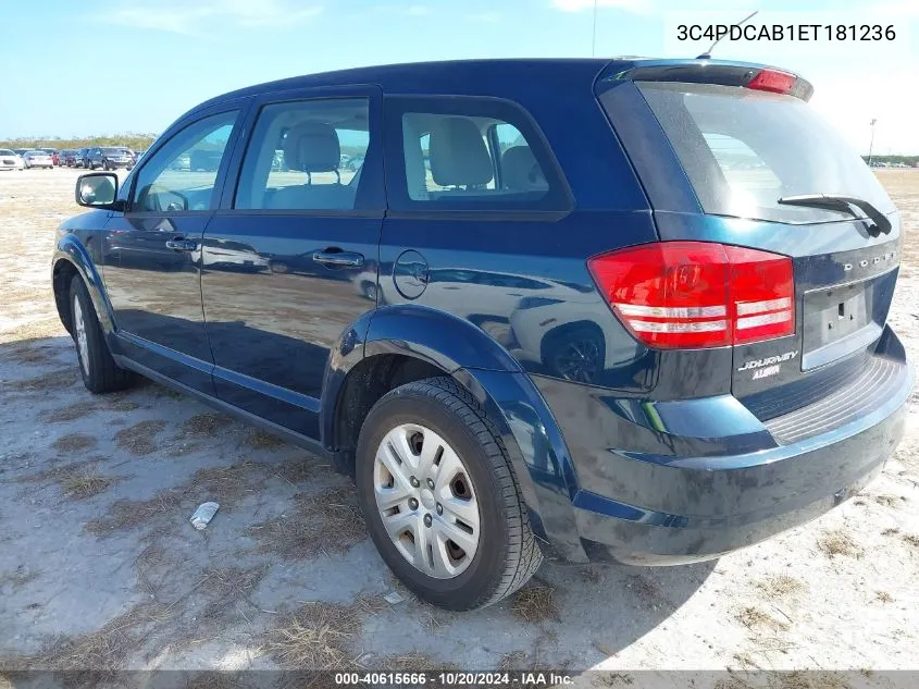 2014 Dodge Journey Se VIN: 3C4PDCAB1ET181236 Lot: 40615666