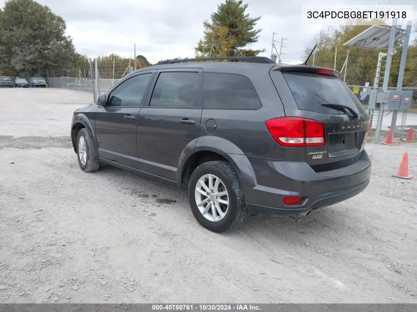 2014 Dodge Journey Sxt VIN: 3C4PDCBG8ET191918 Lot: 40750761