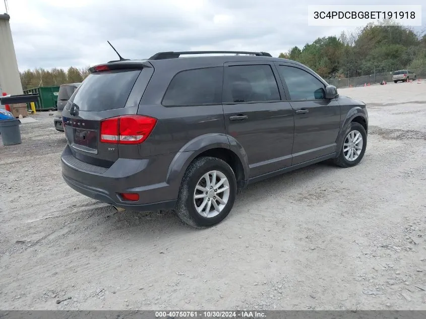 2014 Dodge Journey Sxt VIN: 3C4PDCBG8ET191918 Lot: 40750761