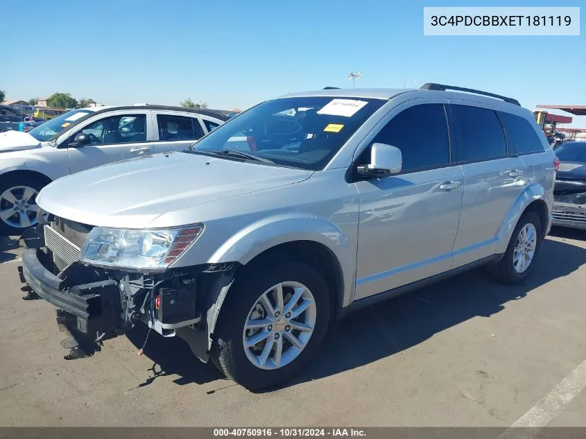 2014 Dodge Journey Sxt VIN: 3C4PDCBBXET181119 Lot: 40750916