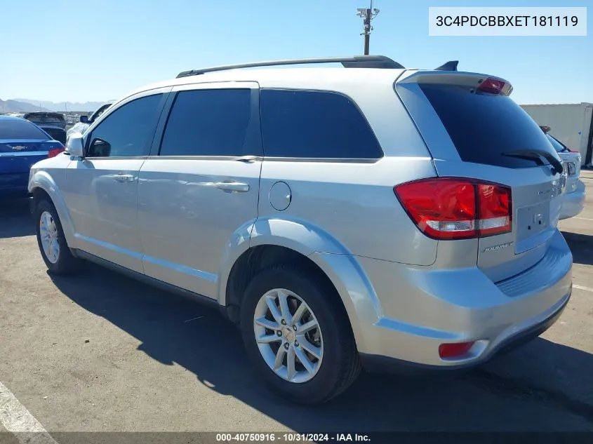 2014 Dodge Journey Sxt VIN: 3C4PDCBBXET181119 Lot: 40750916