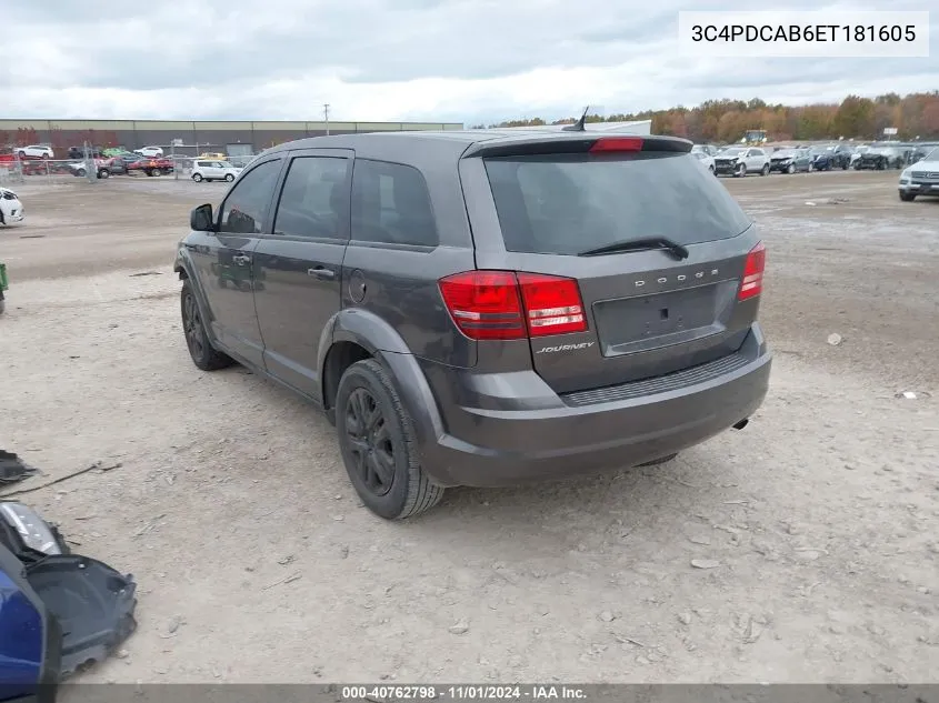 2014 Dodge Journey American Value Pkg VIN: 3C4PDCAB6ET181605 Lot: 40762798