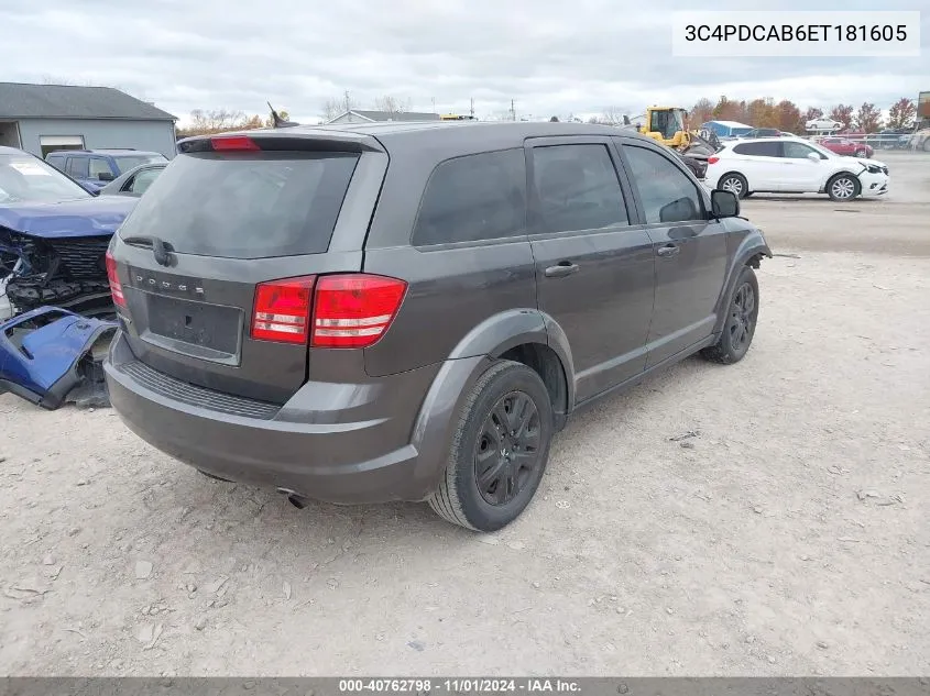 2014 Dodge Journey American Value Pkg VIN: 3C4PDCAB6ET181605 Lot: 40762798