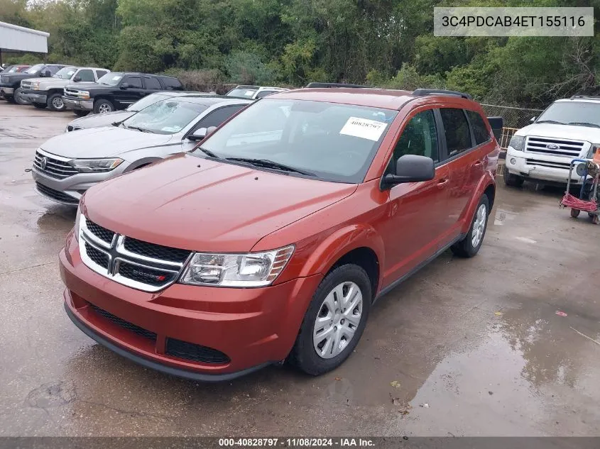 2014 Dodge Journey Se VIN: 3C4PDCAB4ET155116 Lot: 40828797