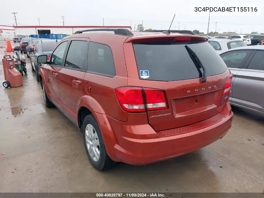 2014 Dodge Journey Se VIN: 3C4PDCAB4ET155116 Lot: 40828797