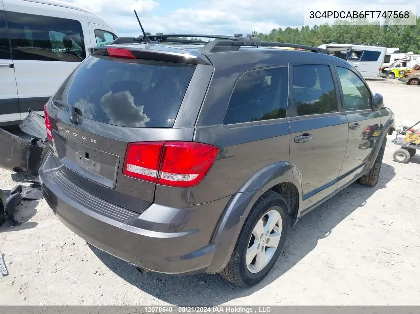 2015 Dodge Journey Se VIN: 3C4PDCAB6FT747568 Lot: 12078540