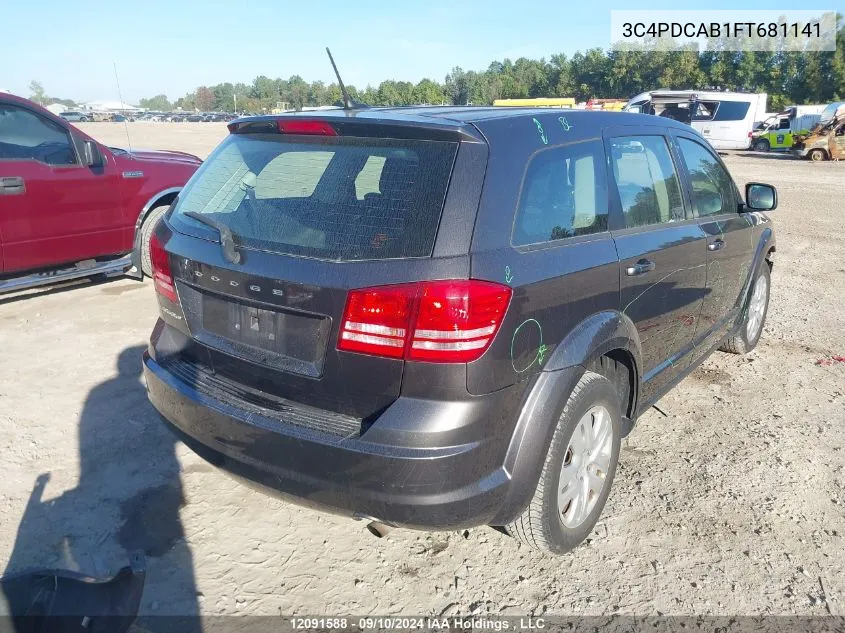 2015 Dodge Journey VIN: 3C4PDCAB1FT681141 Lot: 12091588