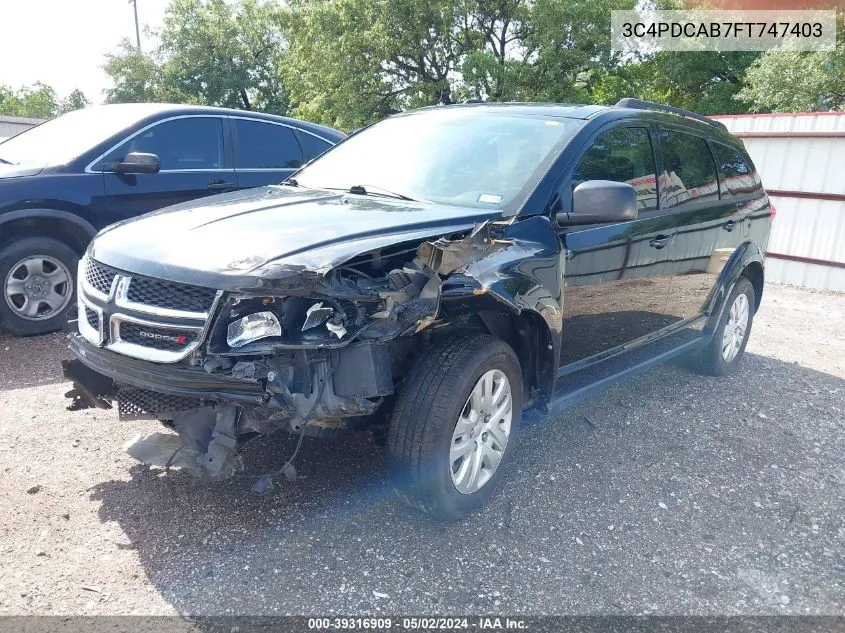 2015 Dodge Journey Se VIN: 3C4PDCAB7FT747403 Lot: 39316909