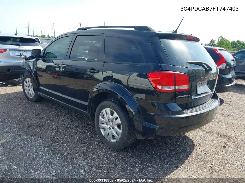 2015 Dodge Journey Se VIN: 3C4PDCAB7FT747403 Lot: 39316909