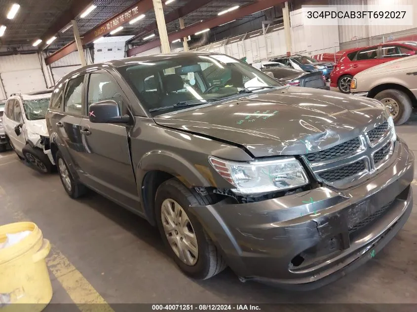 2015 Dodge Journey American Value Pkg VIN: 3C4PDCAB3FT692027 Lot: 40071251