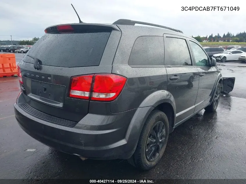 2015 Dodge Journey Se VIN: 3C4PDCAB7FT671049 Lot: 40427114