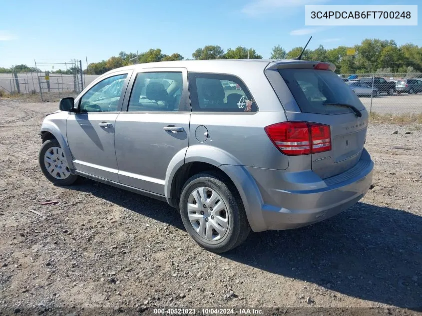 2015 Dodge Journey American Value Pkg VIN: 3C4PDCAB6FT700248 Lot: 40521023