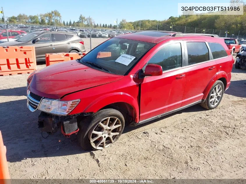 2015 Dodge Journey Sxt VIN: 3C4PDCBG3FT511986 Lot: 40551139