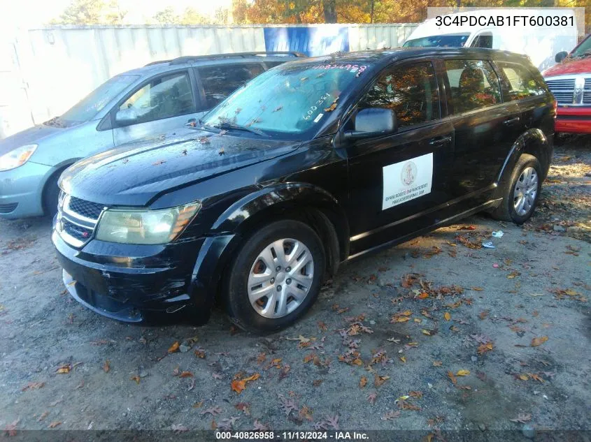 2015 Dodge Journey American Value Pkg VIN: 3C4PDCAB1FT600381 Lot: 40826958