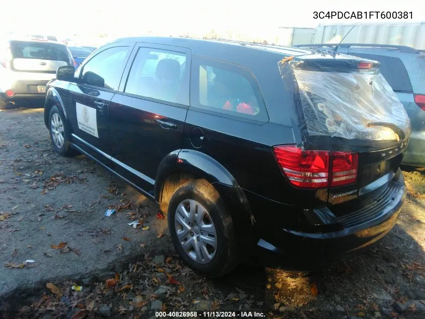 2015 Dodge Journey American Value Pkg VIN: 3C4PDCAB1FT600381 Lot: 40826958