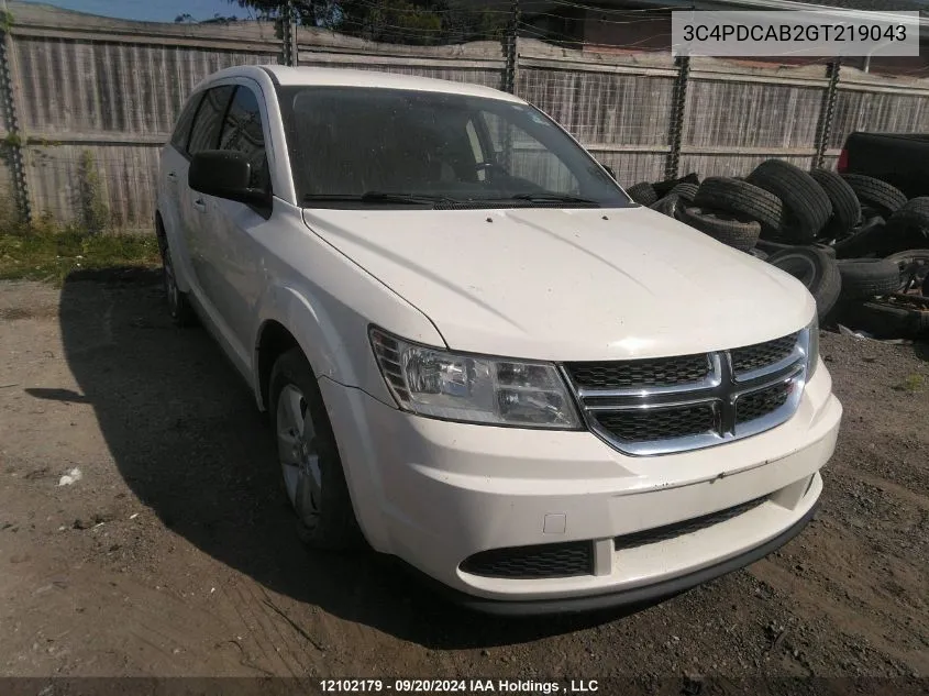 2016 Dodge Journey Se VIN: 3C4PDCAB2GT219043 Lot: 12102179