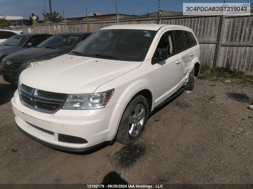 2016 Dodge Journey Se VIN: 3C4PDCAB2GT219043 Lot: 12102179