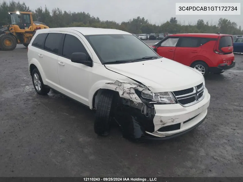 2016 Dodge Journey Se VIN: 3C4PDCAB1GT172734 Lot: 12110243