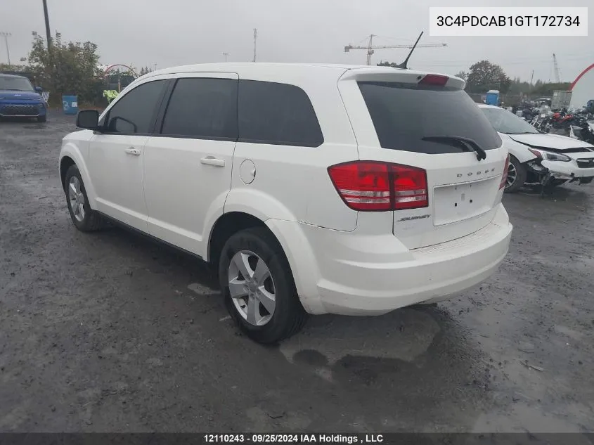 2016 Dodge Journey Se VIN: 3C4PDCAB1GT172734 Lot: 12110243