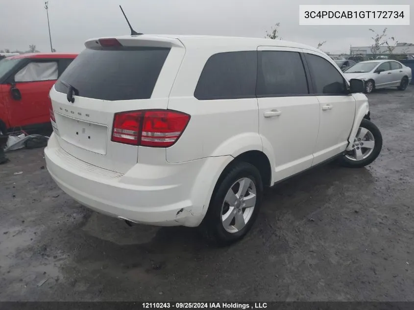 2016 Dodge Journey Se VIN: 3C4PDCAB1GT172734 Lot: 12110243