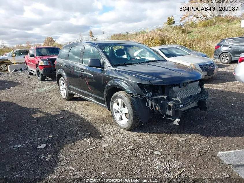 2016 Dodge Journey Cvp/Se Plus VIN: 3C4PDCAB4GT200087 Lot: 12125657