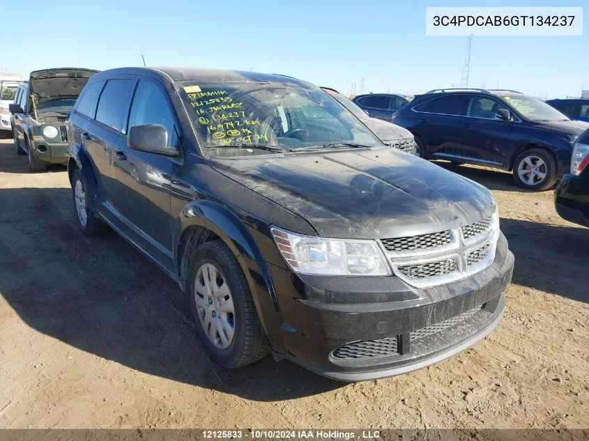 2016 Dodge Journey Se VIN: 3C4PDCAB6GT134237 Lot: 12125833