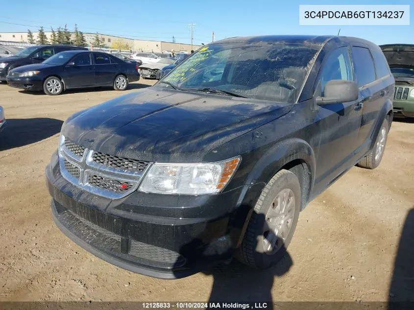 2016 Dodge Journey Se VIN: 3C4PDCAB6GT134237 Lot: 12125833