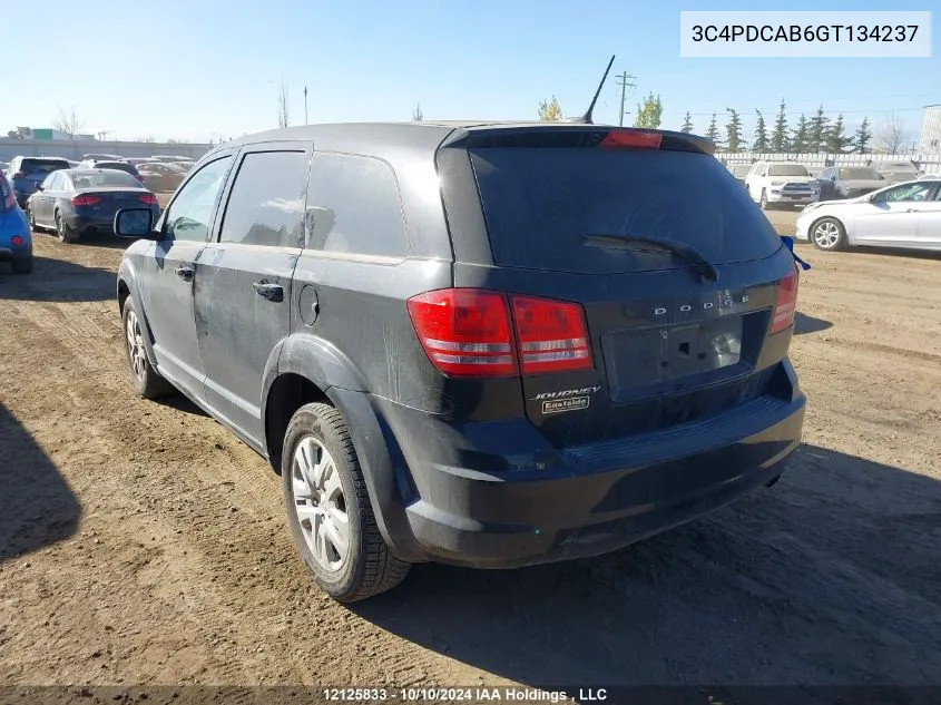 2016 Dodge Journey Se VIN: 3C4PDCAB6GT134237 Lot: 12125833