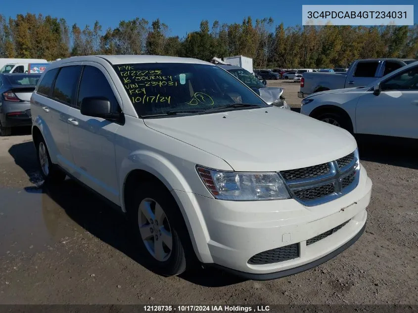 2016 Dodge Journey Cvp/Se Plus VIN: 3C4PDCAB4GT234031 Lot: 12128735