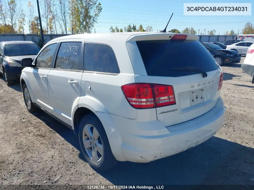 2016 Dodge Journey Cvp/Se Plus VIN: 3C4PDCAB4GT234031 Lot: 12128735